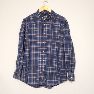 Chaps Navy Plaid Oxford Shirt, 100% Cotton, Size Large